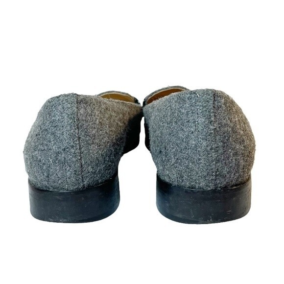 J. Crew Flats Gray Felted Wool Black Patent Leather Loafers Womens Size 8 Preppy - Picture 11 of 14